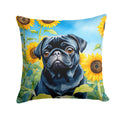 Pug in Sunflowers Decorative Throw Pillow 14x14 Indoor Outdoor Accent Cushion, Fabric Cover with Insert for Sofa, Bed, Porch & Living Room