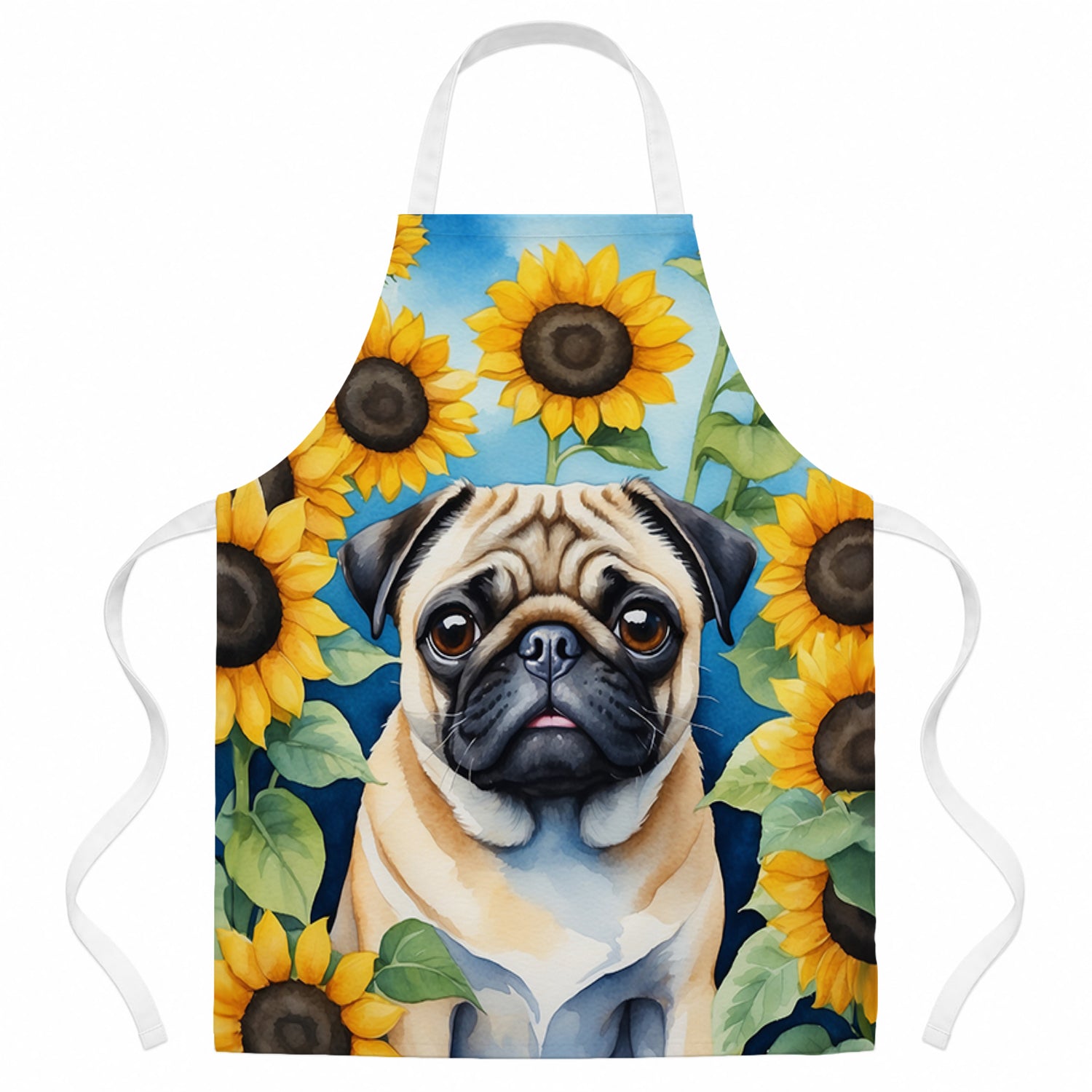 Pug in Sunflowers Apron Cooking Kitchen Server Baking Crafts Gardening for Adult Women Men, Unisex, Large, Multicolor