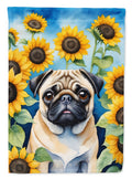 Pug in Sunflowers House Flag 28x40 Porch Sleeve Pole Decorative Outside Yard Banner Artwork Wall Hanging, Polyester