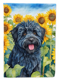Puli in Sunflowers House Flag 28x40 Porch Sleeve Pole Decorative Outside Yard Banner Artwork Wall Hanging, Polyester