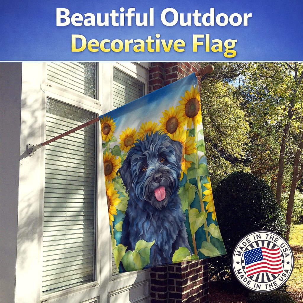 Puli in Sunflowers House Flag 28x40 Porch Sleeve Pole Decorative Outside Yard Banner Artwork Wall Hanging, Polyester