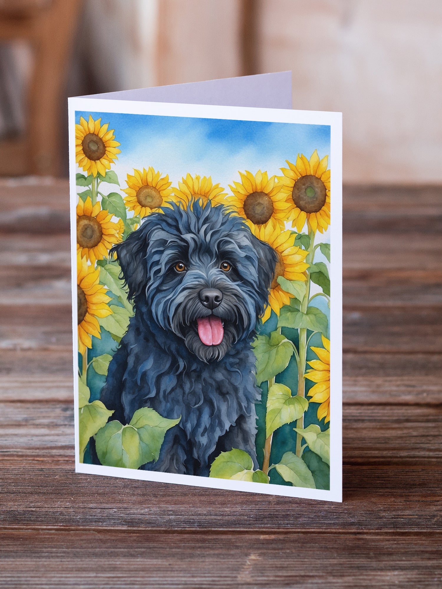 Puli in Sunflowers Greeting Cards Pack of 8 Blank Cards with Envelopes Whimsical A7 Size 5x7