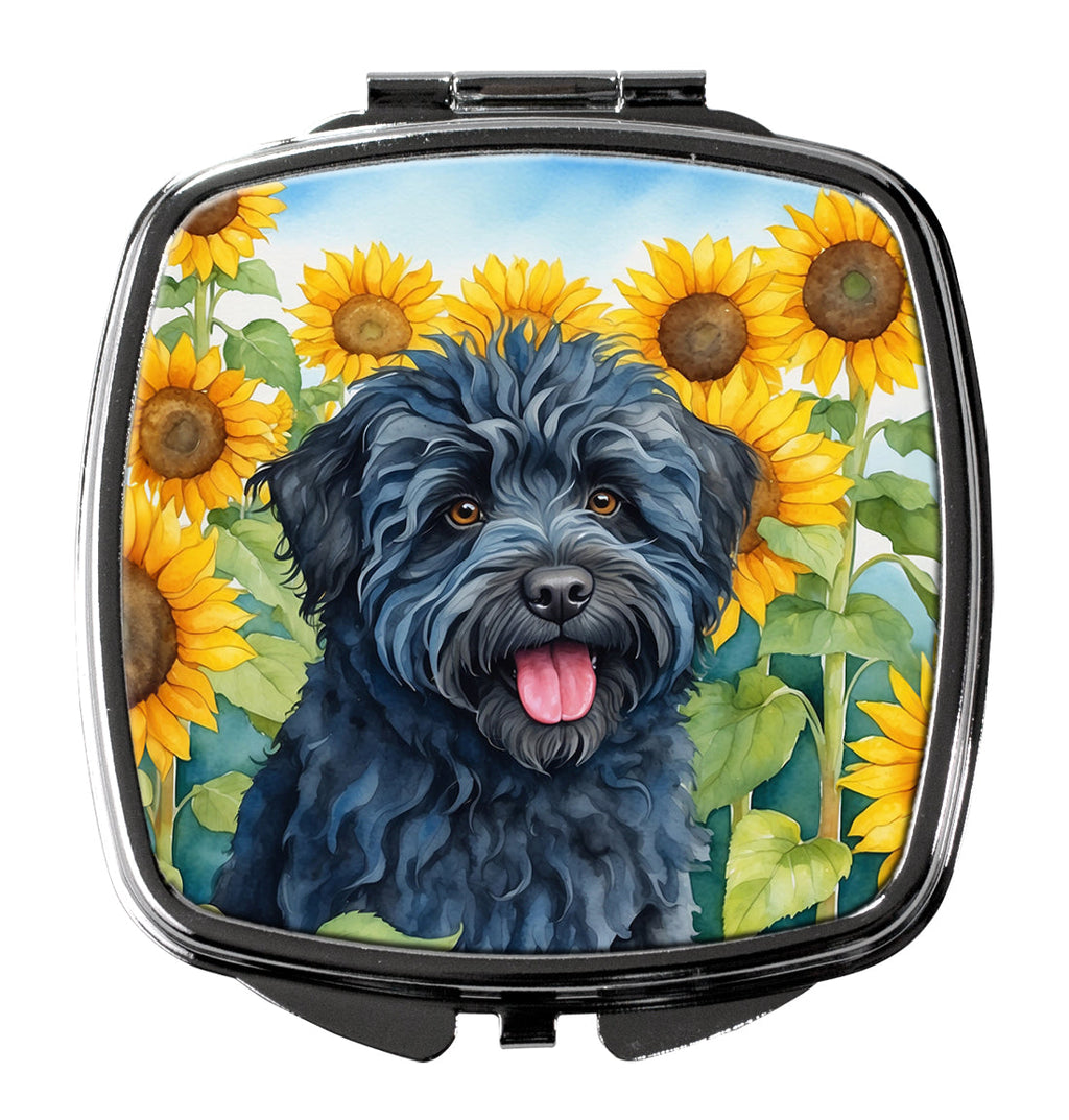 Puli in Sunflowers Compact Mirror Decorative Travel Makeup Mirror for Women Girls Gifts Pocket Makeup Mirror Folding Handheld