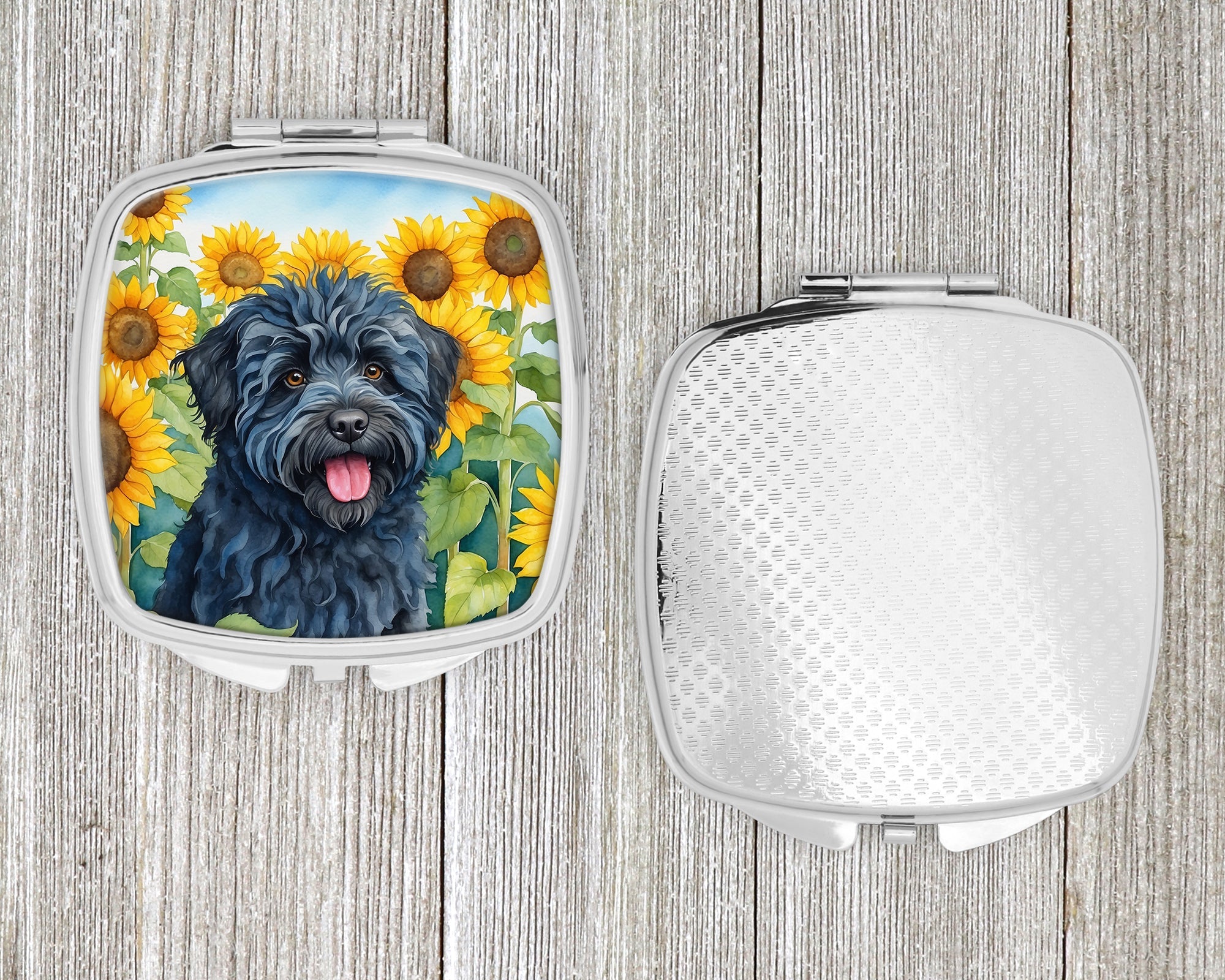 Puli in Sunflowers Compact Mirror Decorative Travel Makeup Mirror for Women Girls Gifts Pocket Makeup Mirror Folding Handheld