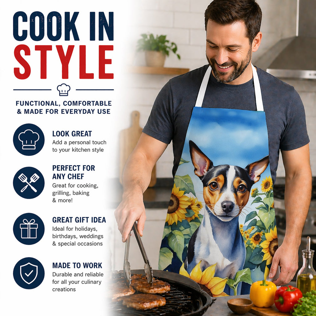 Rat Terrier in Sunflowers Apron Cooking Kitchen Server Baking Crafts Gardening for Adult Women Men, Unisex, Large, Multicolor