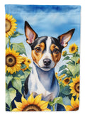 Rat Terrier in Sunflowers House Flag 28x40 Porch Sleeve Pole Decorative Outside Yard Banner Artwork Wall Hanging, Polyester