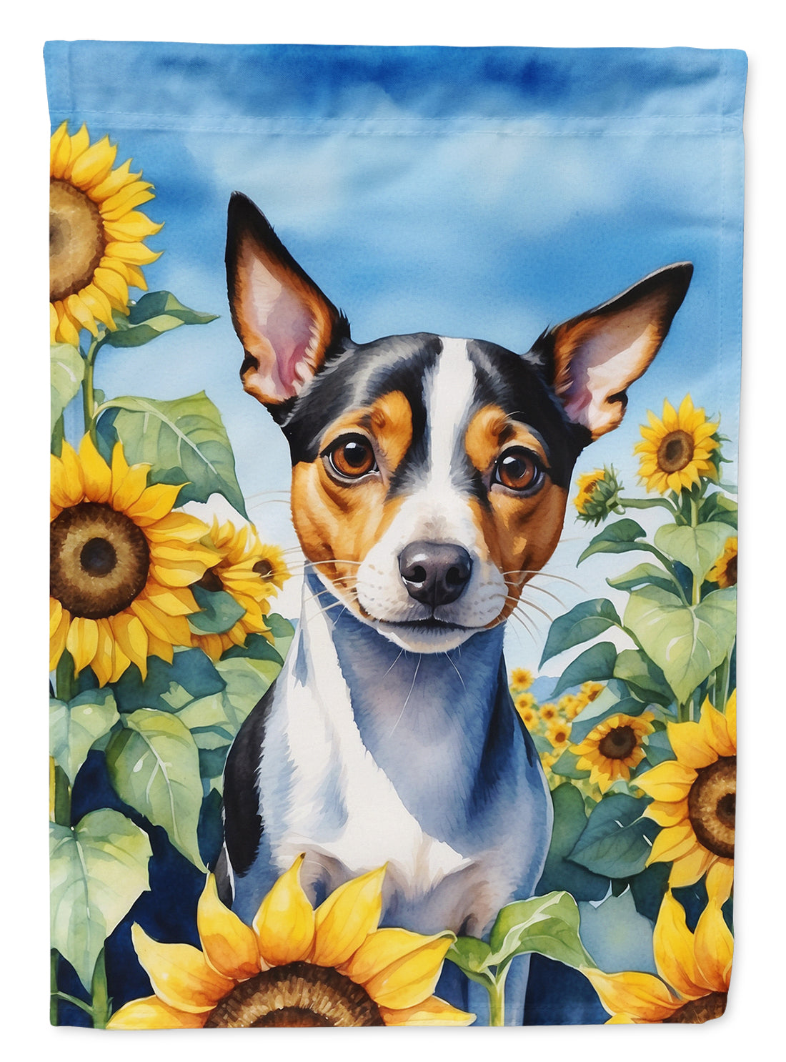 Rat Terrier in Sunflowers House Flag 28x40 Porch Sleeve Pole Decorative Outside Yard Banner Artwork Wall Hanging, Polyester