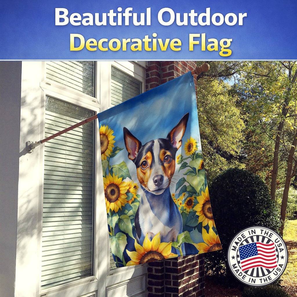 Rat Terrier in Sunflowers House Flag 28x40 Porch Sleeve Pole Decorative Outside Yard Banner Artwork Wall Hanging, Polyester