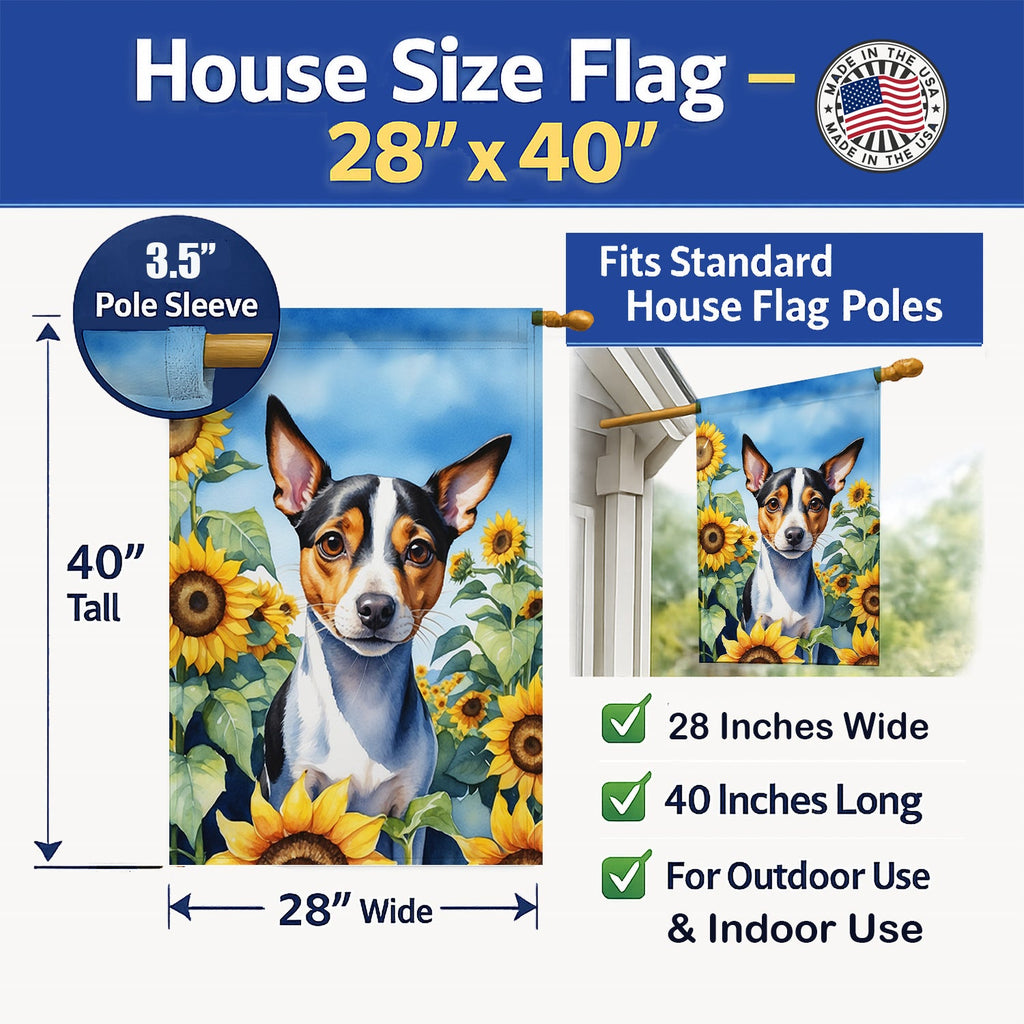 Rat Terrier in Sunflowers House Flag 28x40 Porch Sleeve Pole Decorative Outside Yard Banner Artwork Wall Hanging, Polyester