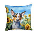 Rat Terrier in Sunflowers Decorative Throw Pillow 14x14 Indoor Outdoor Accent Cushion, Fabric Cover with Insert for Sofa, Bed, Porch & Living Room