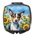 Rat Terrier in Sunflowers Compact Mirror Decorative Travel Makeup Mirror for Women Girls Gifts Pocket Makeup Mirror Folding Handheld