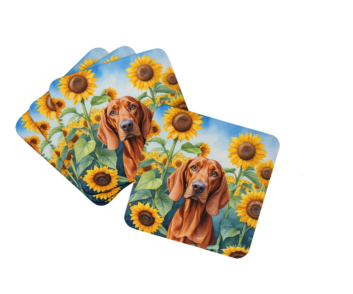 Redbone Coonhound in Sunflowers Foam Coasters Set of 4 Cup Coasters for Indoor Outdoor, Tabletop Protection, Anti Slip, Mouse pad Material
