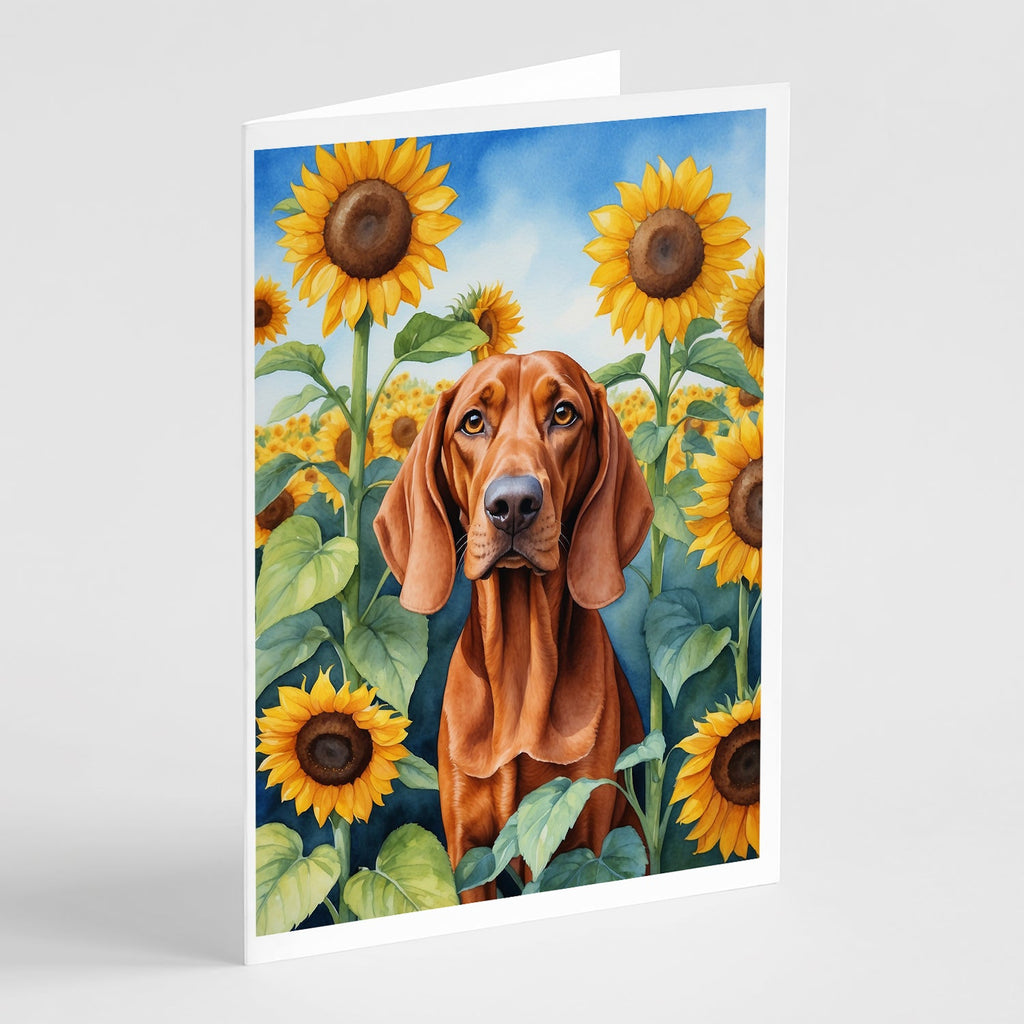 Redbone Coonhound in Sunflowers Greeting Cards Pack of 8 Blank Cards with Envelopes Whimsical A7 Size 5x7