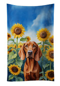 Redbone Coonhound in Sunflowers Kitchen Towel Velour Plush Front and Cotton Loop Back Machine Washable
