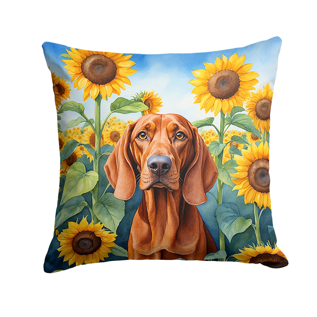 Redbone Coonhound in Sunflowers Decorative Throw Pillow 18x18 Indoor Outdoor Accent Cushion, Fabric Cover with Insert for Sofa, Bed, Porch & Living Room