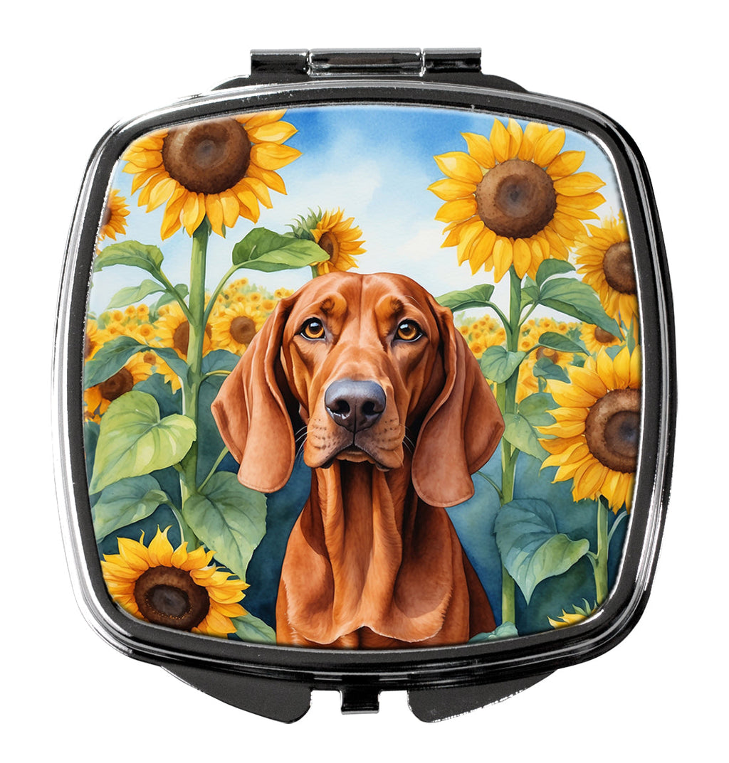 Redbone Coonhound in Sunflowers Compact Mirror Decorative Travel Makeup Mirror for Women Girls Gifts Pocket Makeup Mirror Folding Handheld