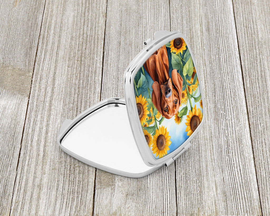 Redbone Coonhound in Sunflowers Compact Mirror Decorative Travel Makeup Mirror for Women Girls Gifts Pocket Makeup Mirror Folding Handheld