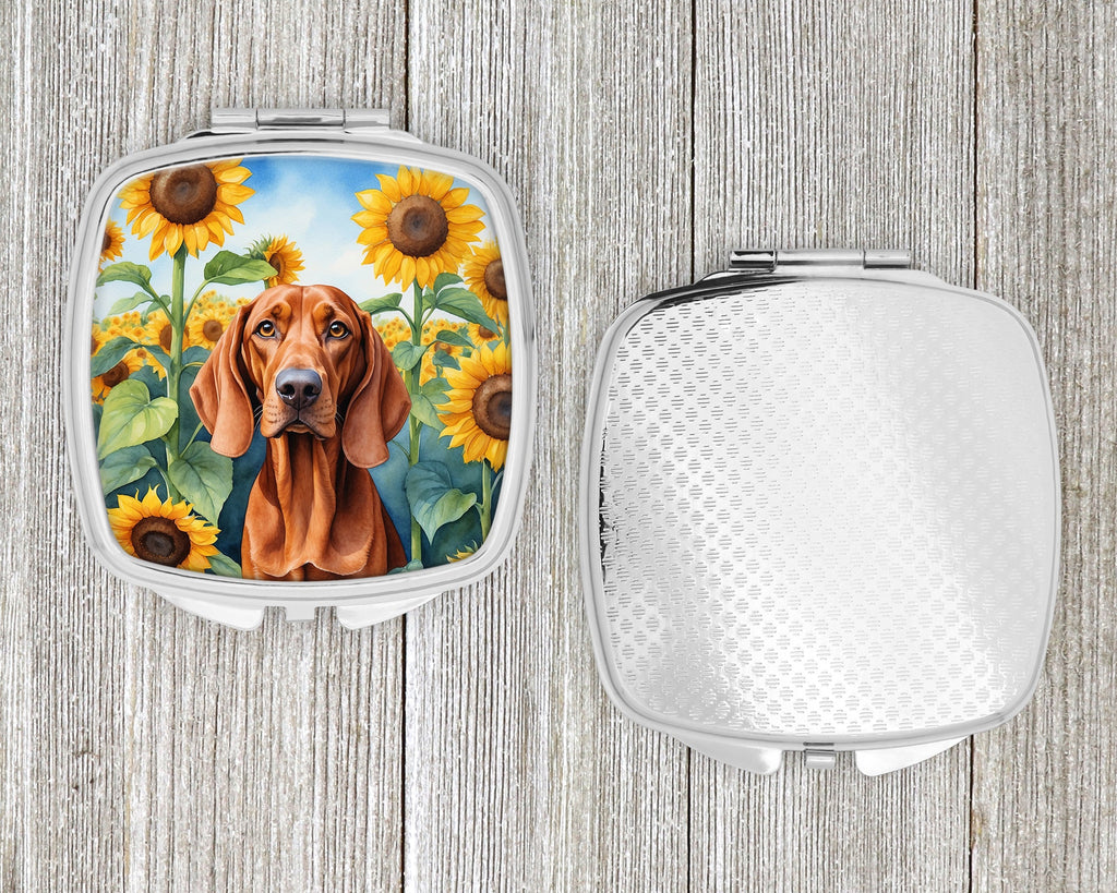 Redbone Coonhound in Sunflowers Compact Mirror Decorative Travel Makeup Mirror for Women Girls Gifts Pocket Makeup Mirror Folding Handheld