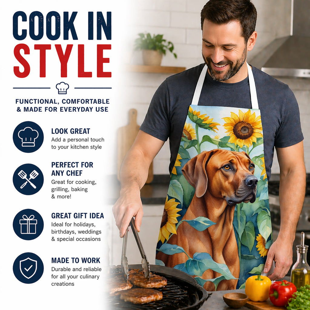 Rhodesian Ridgeback in Sunflowers Apron Cooking Kitchen Server Baking Crafts Gardening for Adult Women Men, Unisex, Large, Multicolor