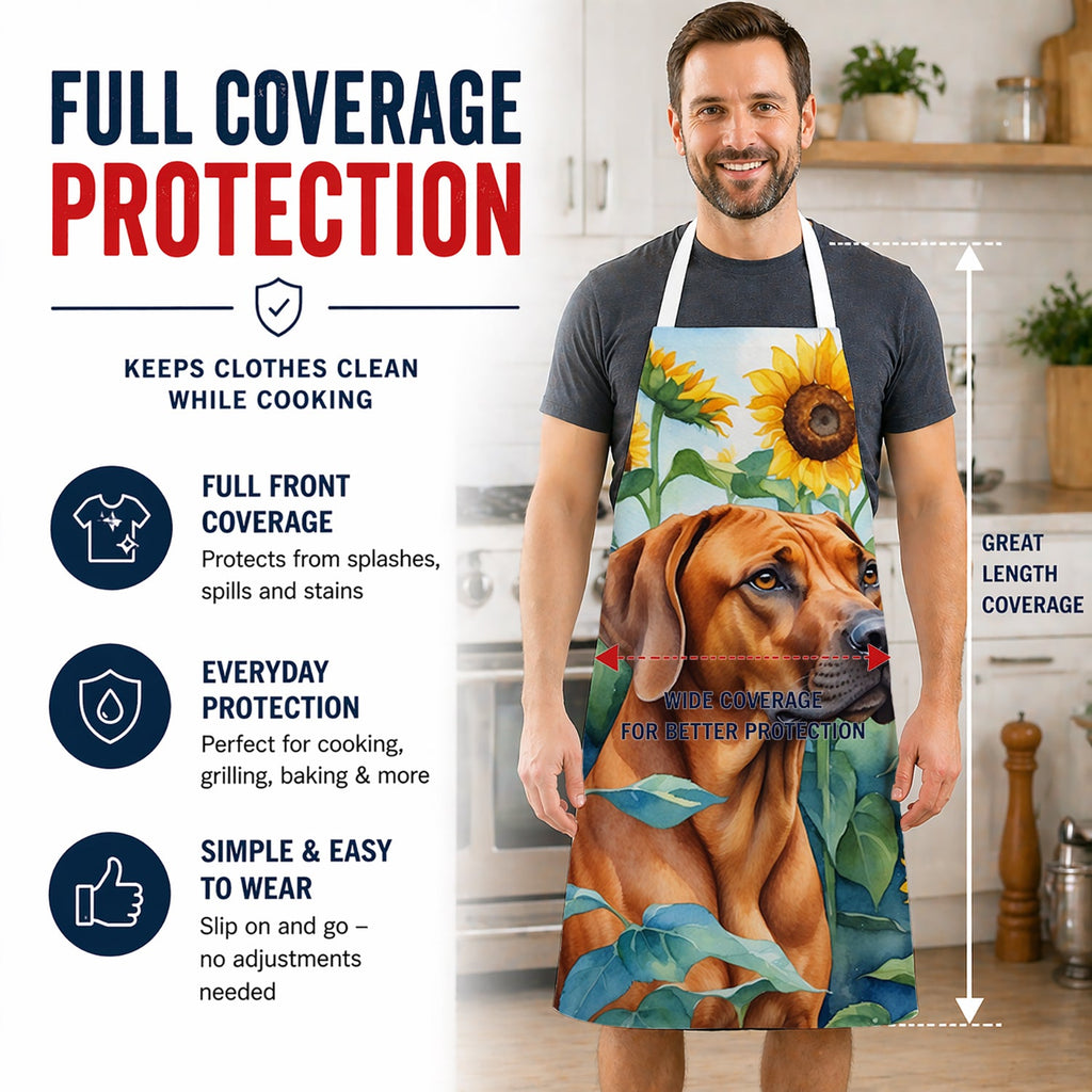 Rhodesian Ridgeback in Sunflowers Apron Cooking Kitchen Server Baking Crafts Gardening for Adult Women Men, Unisex, Large, Multicolor