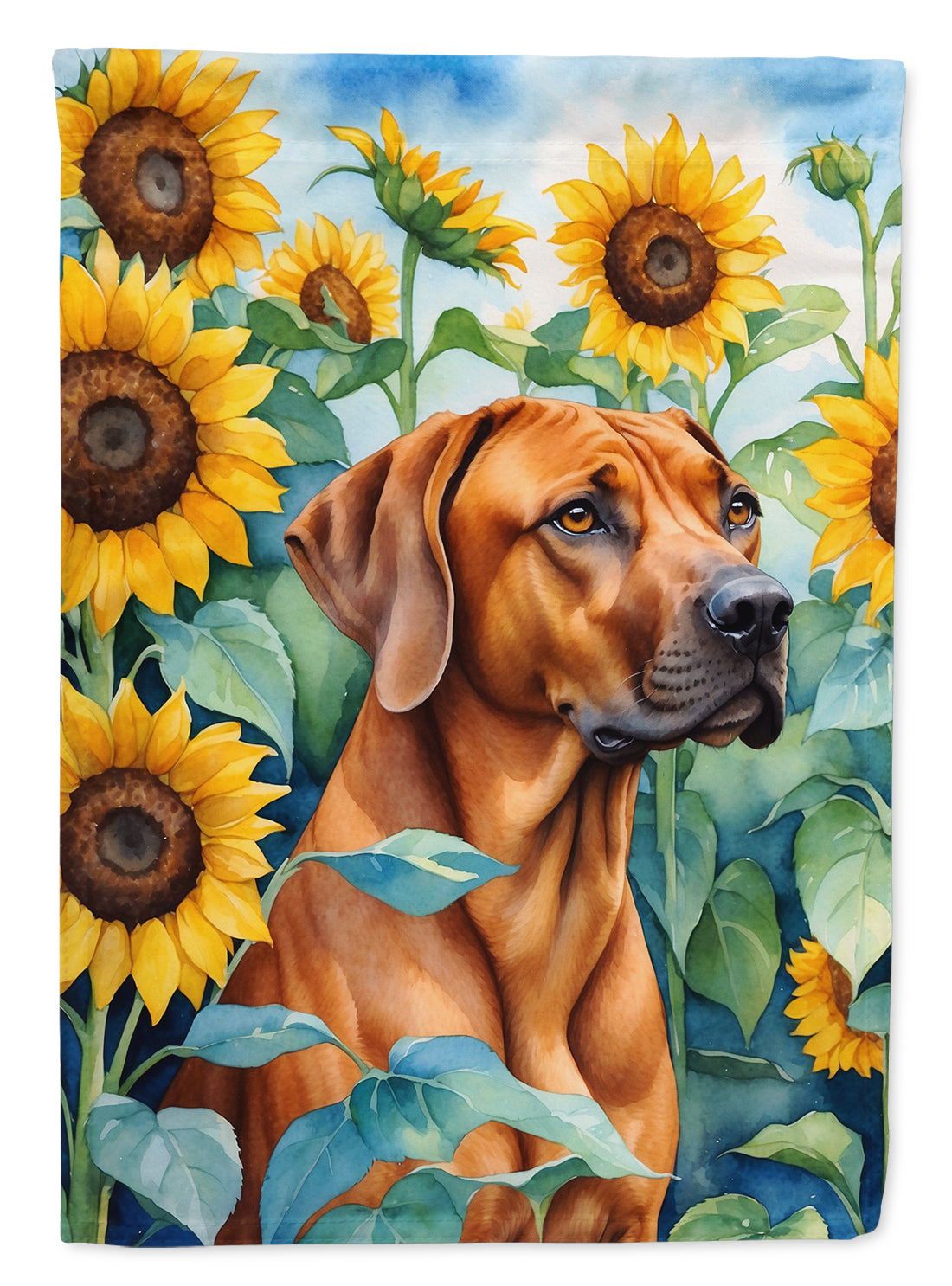 Rhodesian Ridgeback in Sunflowers House Flag 28x40 Porch Sleeve Pole Decorative Outside Yard Banner Artwork Wall Hanging, Polyester