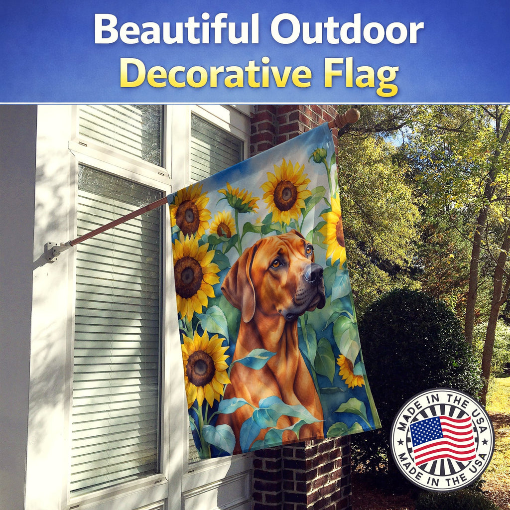 Rhodesian Ridgeback in Sunflowers House Flag 28x40 Porch Sleeve Pole Decorative Outside Yard Banner Artwork Wall Hanging, Polyester