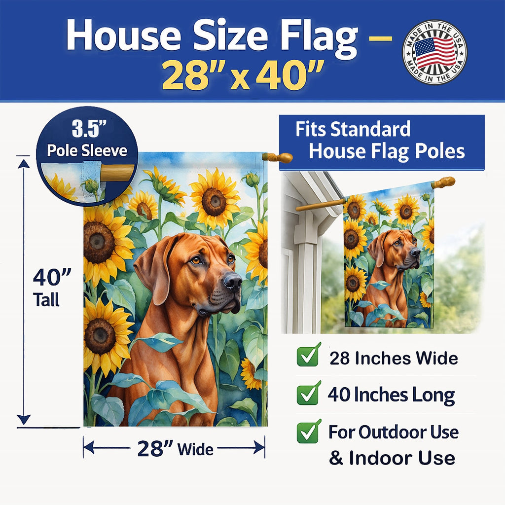 Rhodesian Ridgeback in Sunflowers House Flag 28x40 Porch Sleeve Pole Decorative Outside Yard Banner Artwork Wall Hanging, Polyester