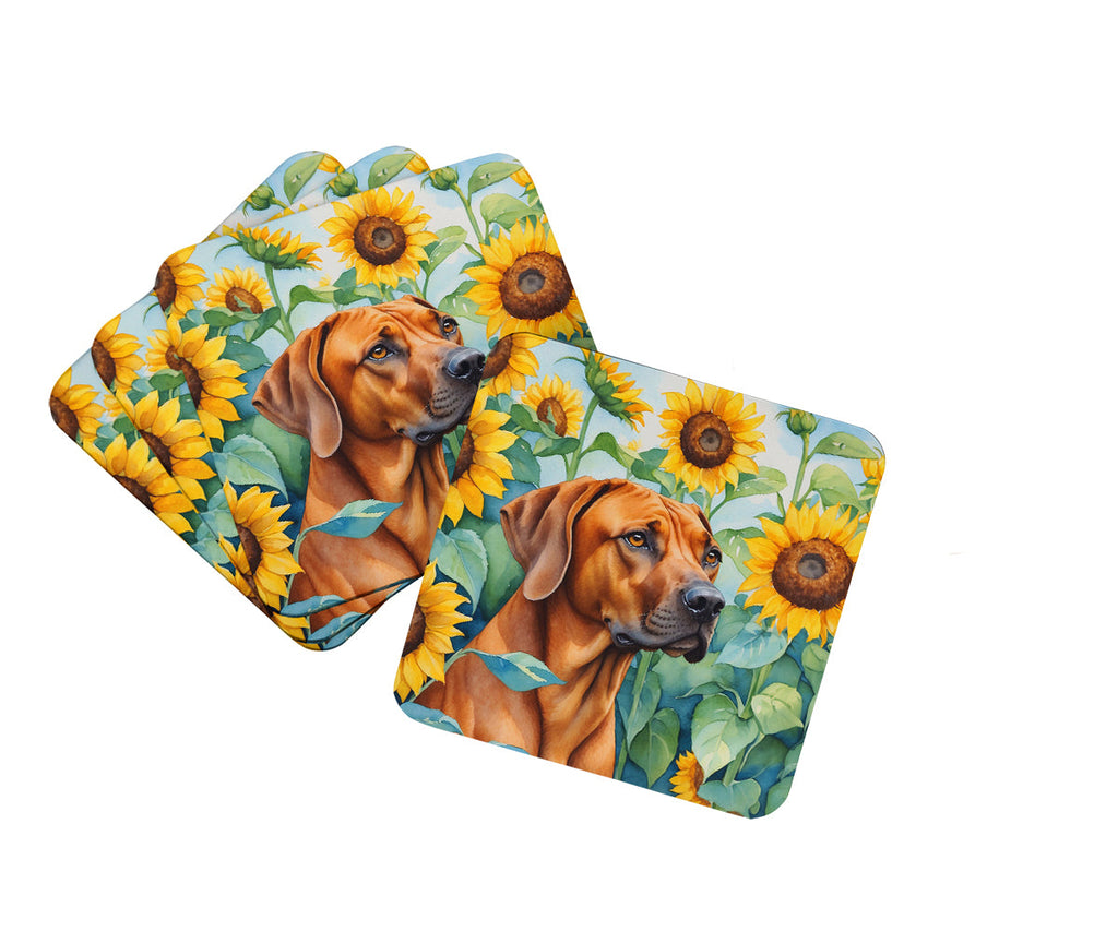 Rhodesian Ridgeback in Sunflowers Foam Coasters Set of 4 Cup Coasters for Indoor Outdoor, Tabletop Protection, Anti Slip, Mouse pad Material