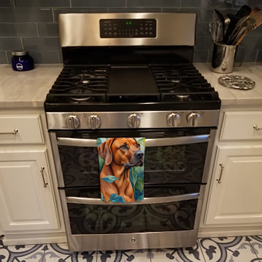 Rhodesian Ridgeback in Sunflowers Kitchen Towel Velour Plush Front and Cotton Loop Back Machine Washable
