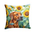 Rhodesian Ridgeback in Sunflowers Decorative Throw Pillow 18x18 Indoor Outdoor Accent Cushion, Fabric Cover with Insert for Sofa, Bed, Porch & Living Room