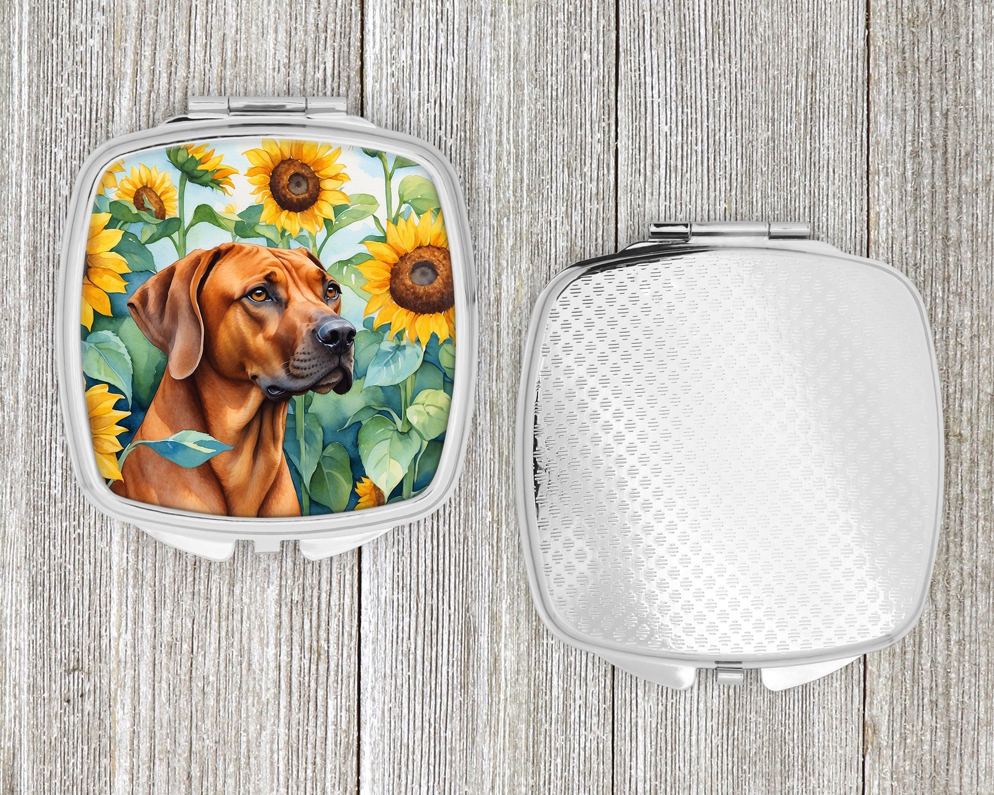 Rhodesian Ridgeback in Sunflowers Compact Mirror Decorative Travel Makeup Mirror for Women Girls Gifts Pocket Makeup Mirror Folding Handheld