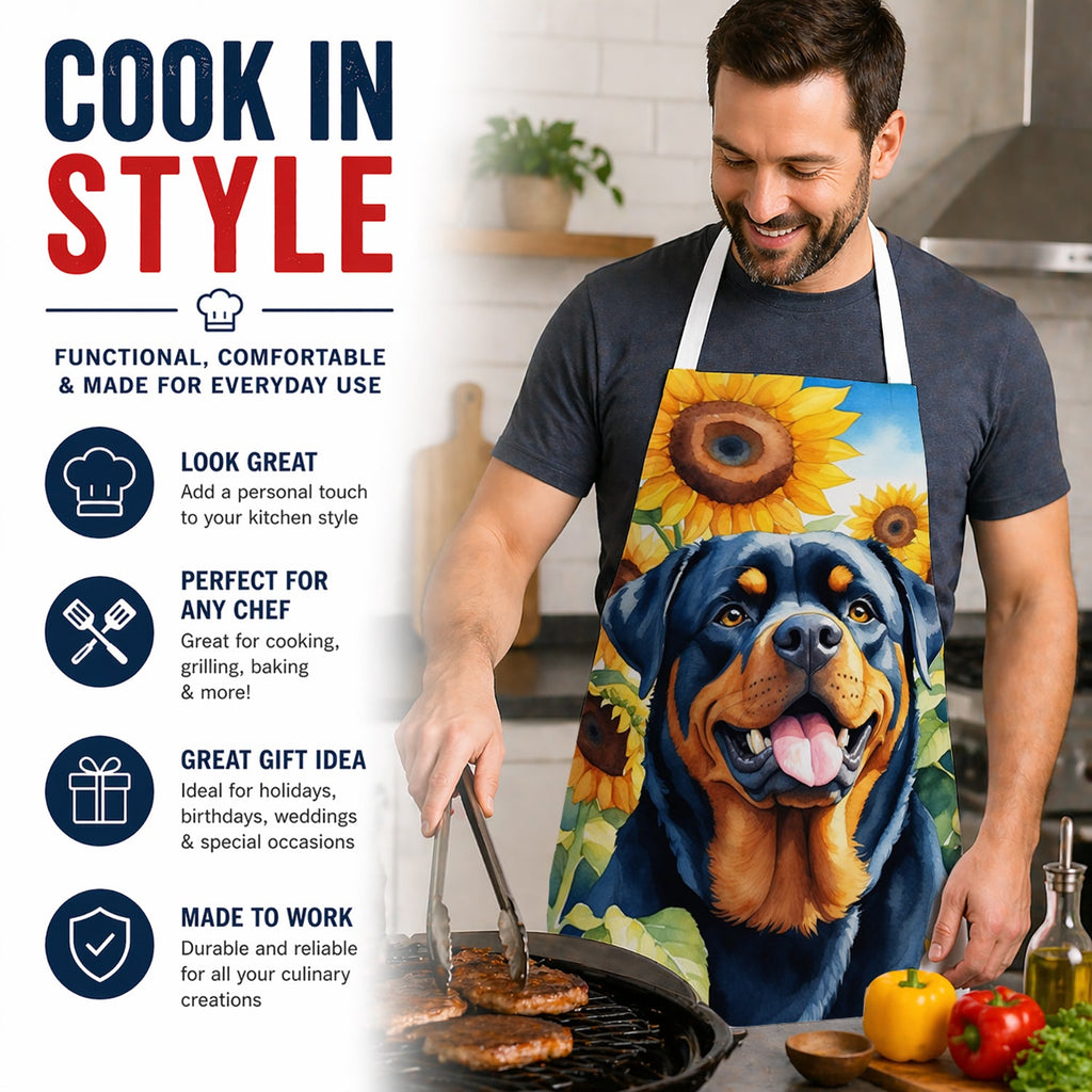 Rottweiler in Sunflowers Apron Cooking Kitchen Server Baking Crafts Gardening for Adult Women Men, Unisex, Large, Multicolor