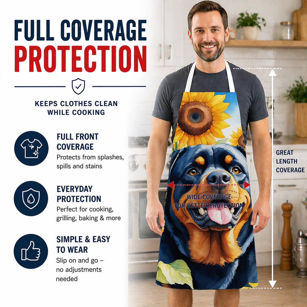 Rottweiler in Sunflowers Apron Cooking Kitchen Server Baking Crafts Gardening for Adult Women Men, Unisex, Large, Multicolor