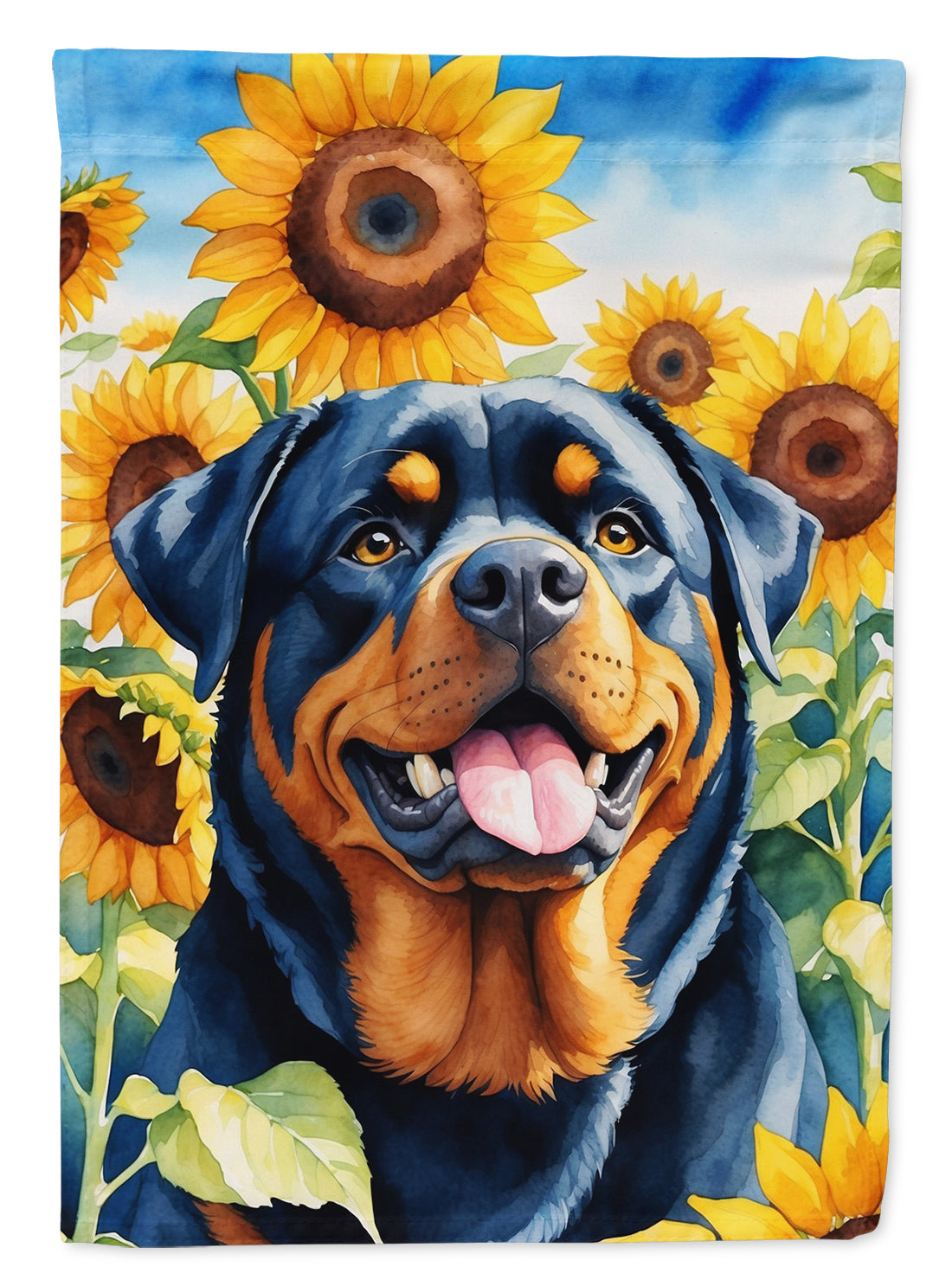Rottweiler in Sunflowers House Flag 28x40 Porch Sleeve Pole Decorative Outside Yard Banner Artwork Wall Hanging, Polyester