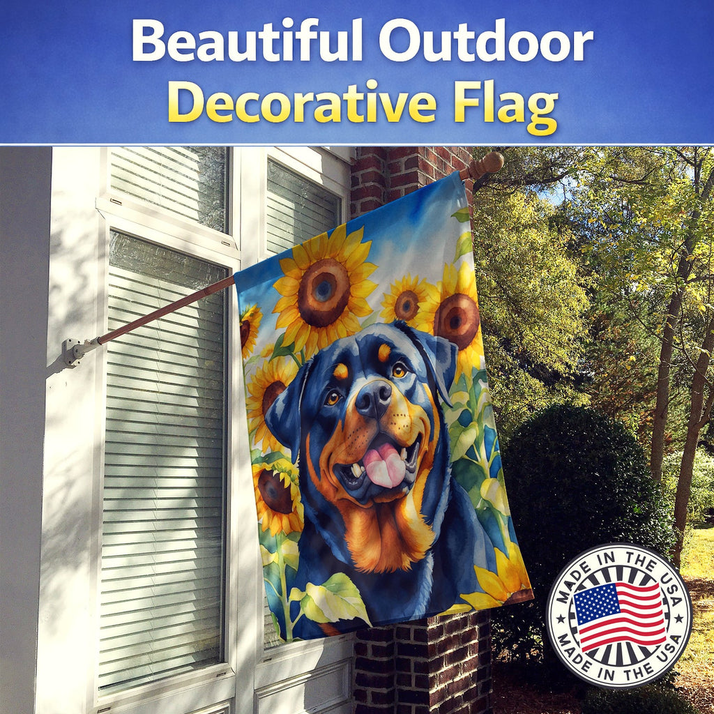 Rottweiler in Sunflowers House Flag 28x40 Porch Sleeve Pole Decorative Outside Yard Banner Artwork Wall Hanging, Polyester