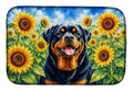 Rottweiler in Sunflowers Dish Drying Mat Absorbent Dish Drying Mat Pad for Kitchen Counter Dish Drainer Mat for Countertop, 14 x 21", Multicolor