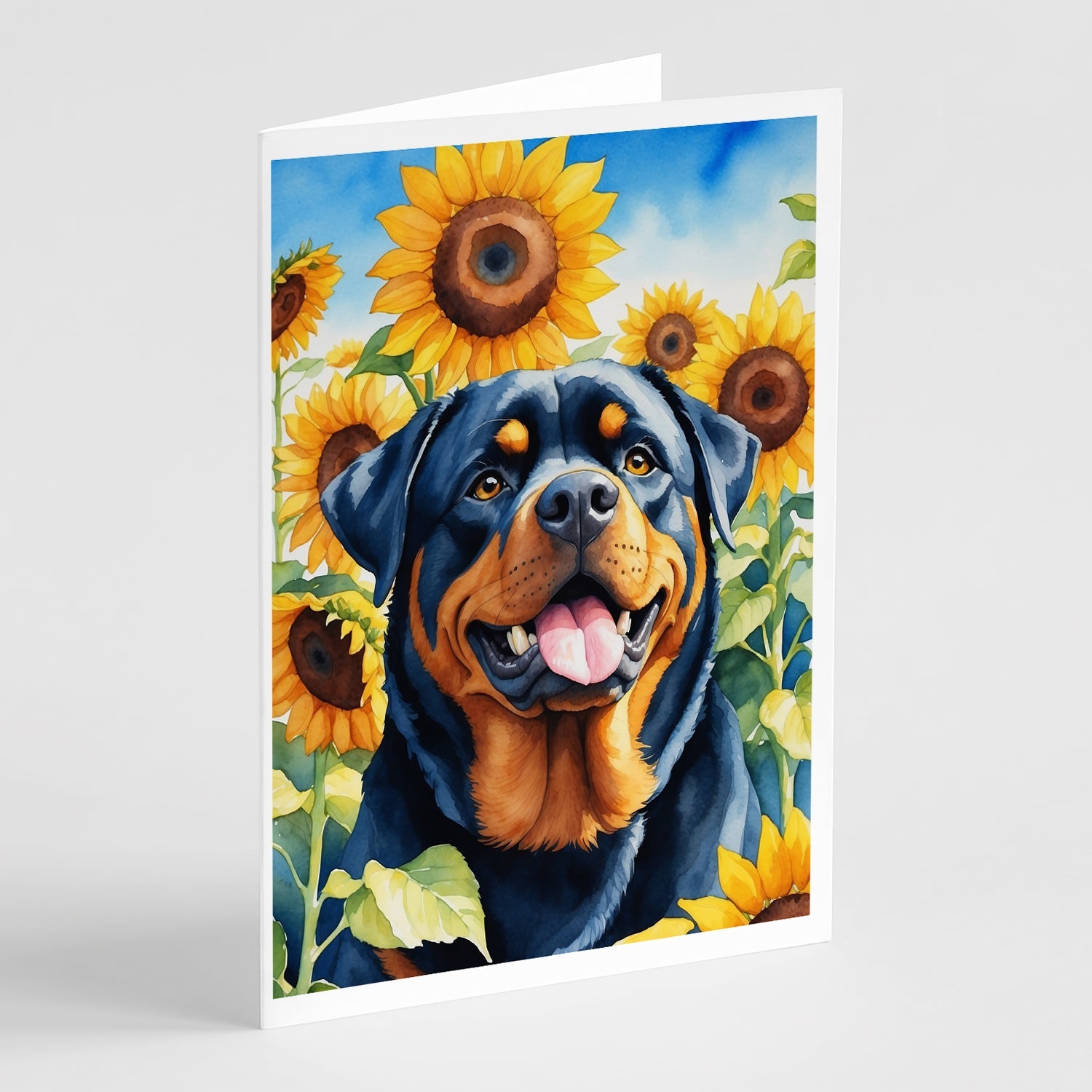 Rottweiler in Sunflowers Greeting Cards Pack of 8 Blank Cards with Envelopes Whimsical A7 Size 5x7