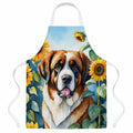 Saint Bernard in Sunflowers Apron Cooking Kitchen Server Baking Crafts Gardening for Adult Women Men, Unisex, Large, Multicolor