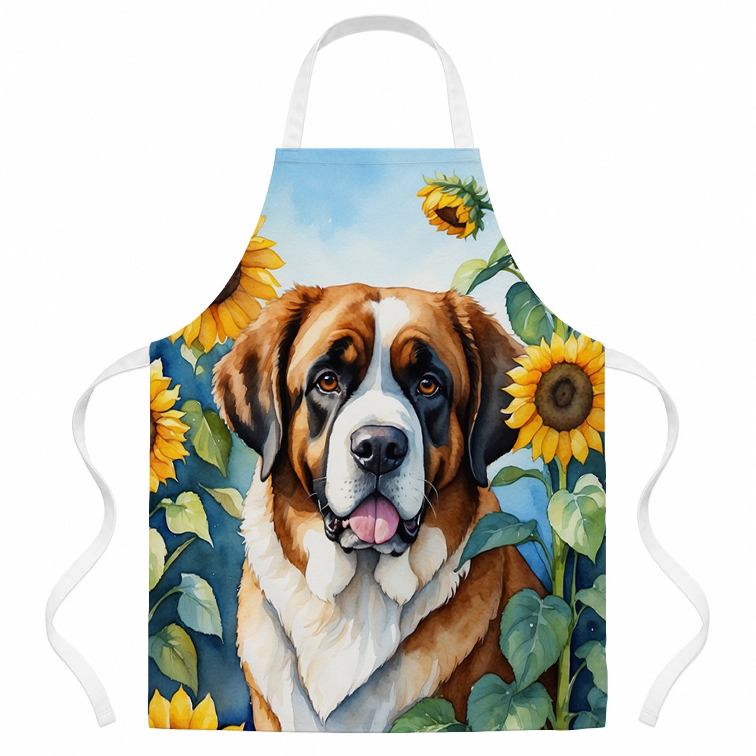 Saint Bernard in Sunflowers Apron Cooking Kitchen Server Baking Crafts Gardening for Adult Women Men, Unisex, Large, Multicolor