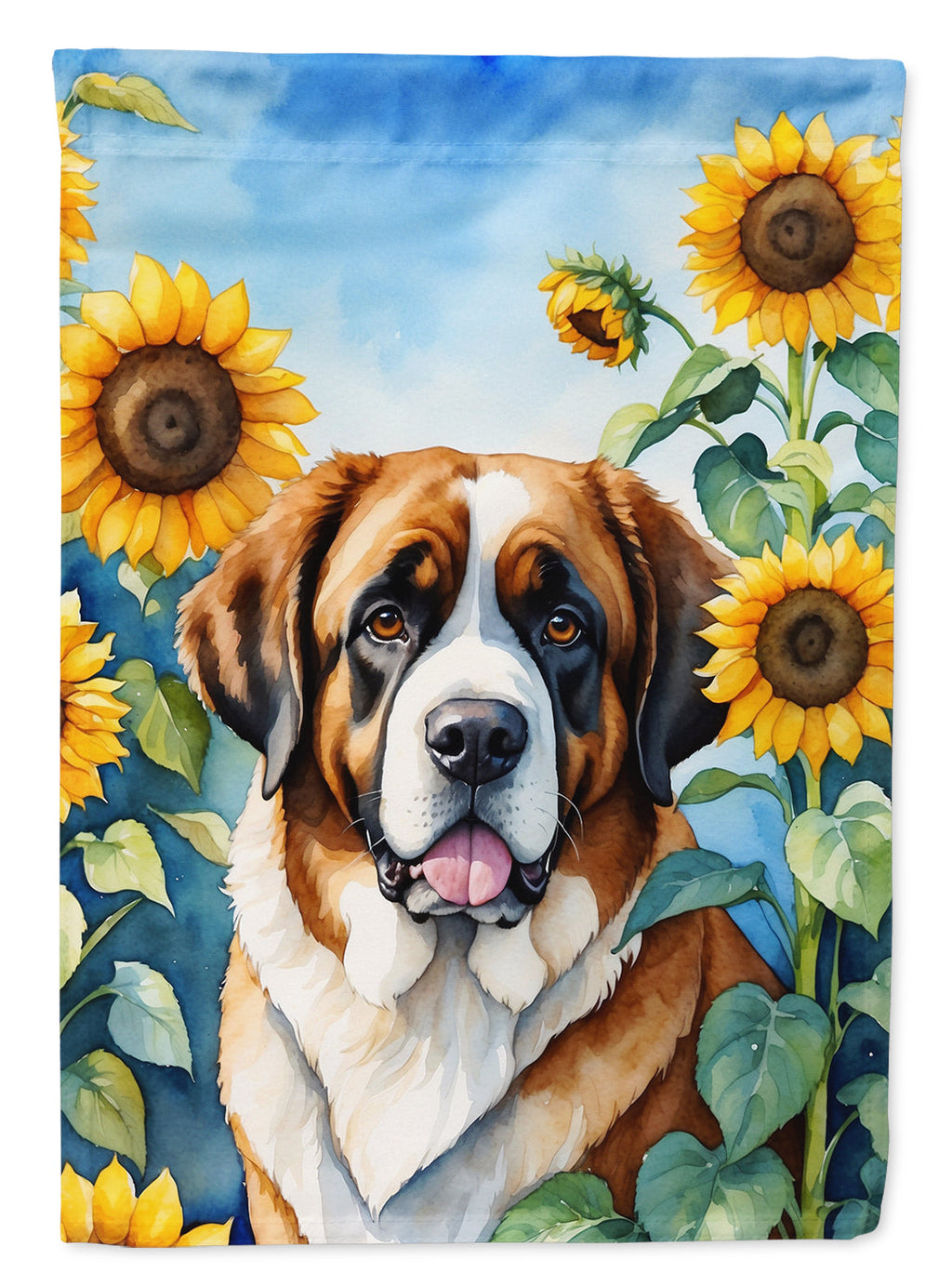 Saint Bernard in Sunflowers House Flag 28x40 Porch Sleeve Pole Decorative Outside Yard Banner Artwork Wall Hanging, Polyester