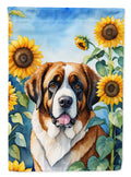 Saint Bernard in Sunflowers House Flag 28x40 Porch Sleeve Pole Decorative Outside Yard Banner Artwork Wall Hanging, Polyester