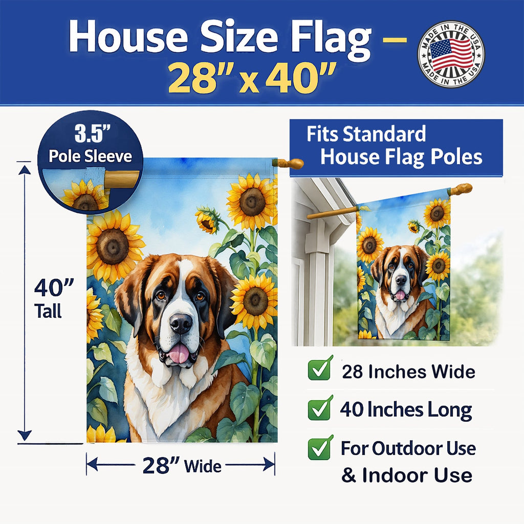 Saint Bernard in Sunflowers House Flag 28x40 Porch Sleeve Pole Decorative Outside Yard Banner Artwork Wall Hanging, Polyester
