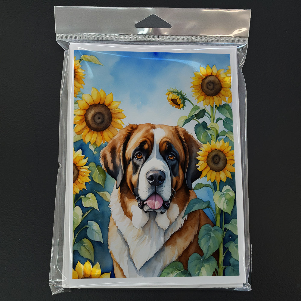 Saint Bernard in Sunflowers Greeting Cards Pack of 8 Blank Cards with Envelopes Whimsical A7 Size 5x7