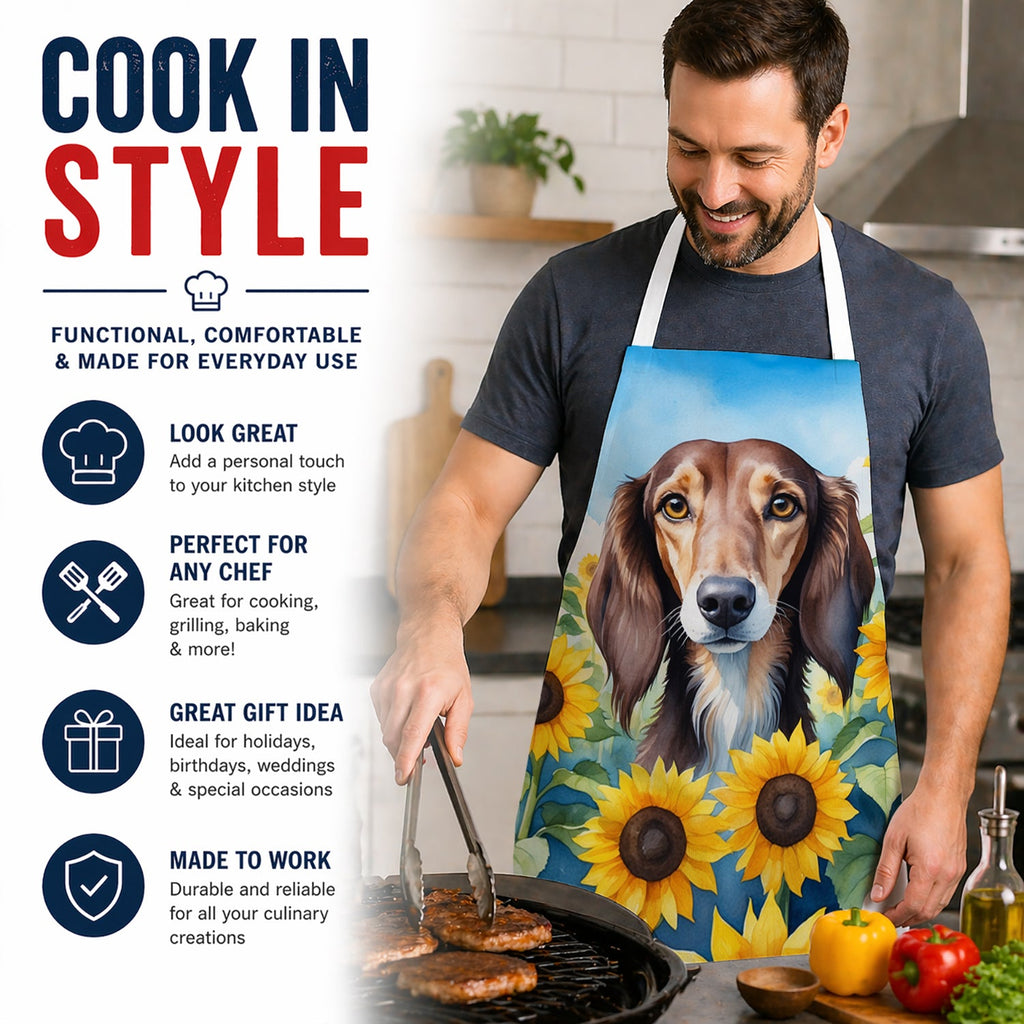 Saluki in Sunflowers Apron Cooking Kitchen Server Baking Crafts Gardening for Adult Women Men, Unisex, Large, Multicolor