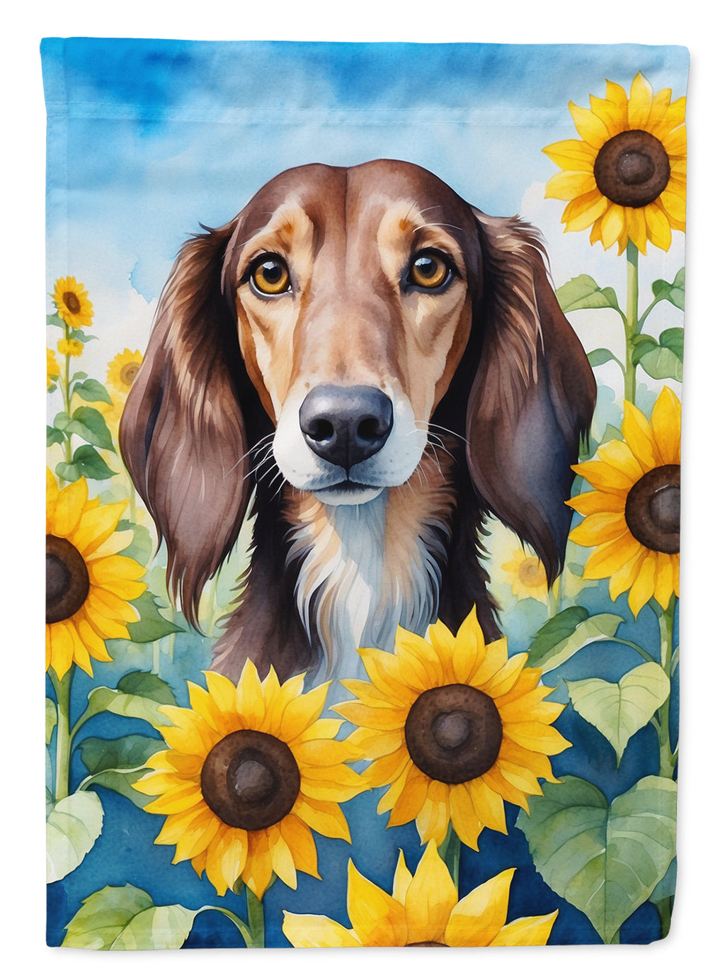 Saluki in Sunflowers House Flag 28x40 Porch Sleeve Pole Decorative Outside Yard Banner Artwork Wall Hanging, Polyester