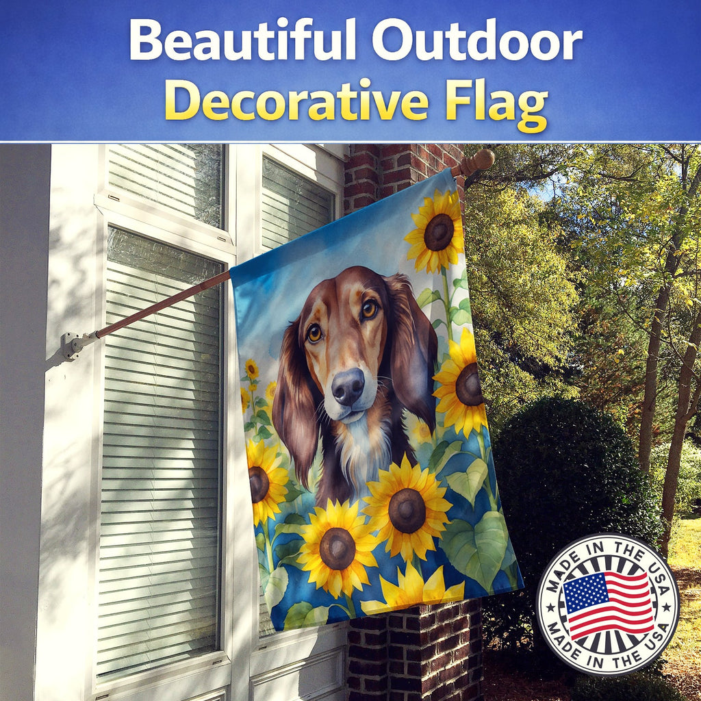 Saluki in Sunflowers House Flag 28x40 Porch Sleeve Pole Decorative Outside Yard Banner Artwork Wall Hanging, Polyester