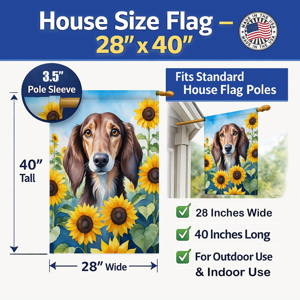 Saluki in Sunflowers House Flag 28x40 Porch Sleeve Pole Decorative Outside Yard Banner Artwork Wall Hanging, Polyester