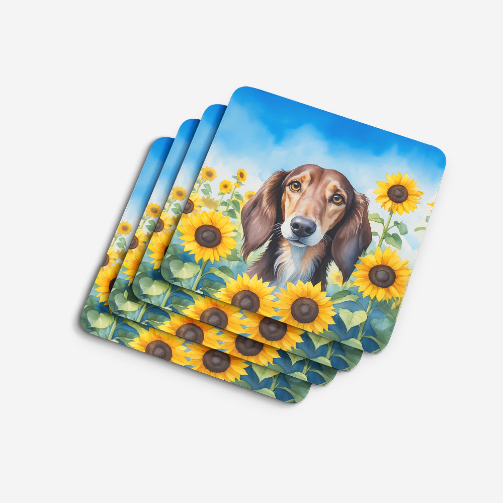 Saluki in Sunflowers Foam Coasters Set of 4 Cup Coasters for Indoor Outdoor, Tabletop Protection, Anti Slip, Mouse pad Material