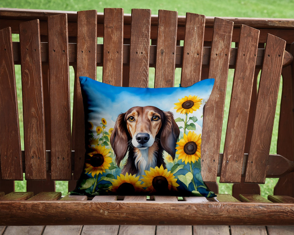 Saluki in Sunflowers Decorative Throw Pillow 14x14 Indoor Outdoor Accent Cushion, Fabric Cover with Insert for Sofa, Bed, Porch & Living Room