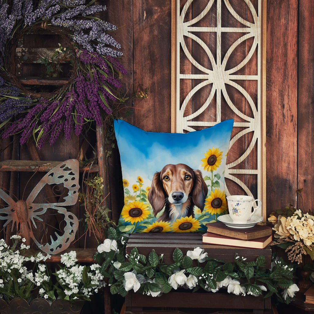 Saluki in Sunflowers Decorative Throw Pillow 14x14 Indoor Outdoor Accent Cushion, Fabric Cover with Insert for Sofa, Bed, Porch & Living Room